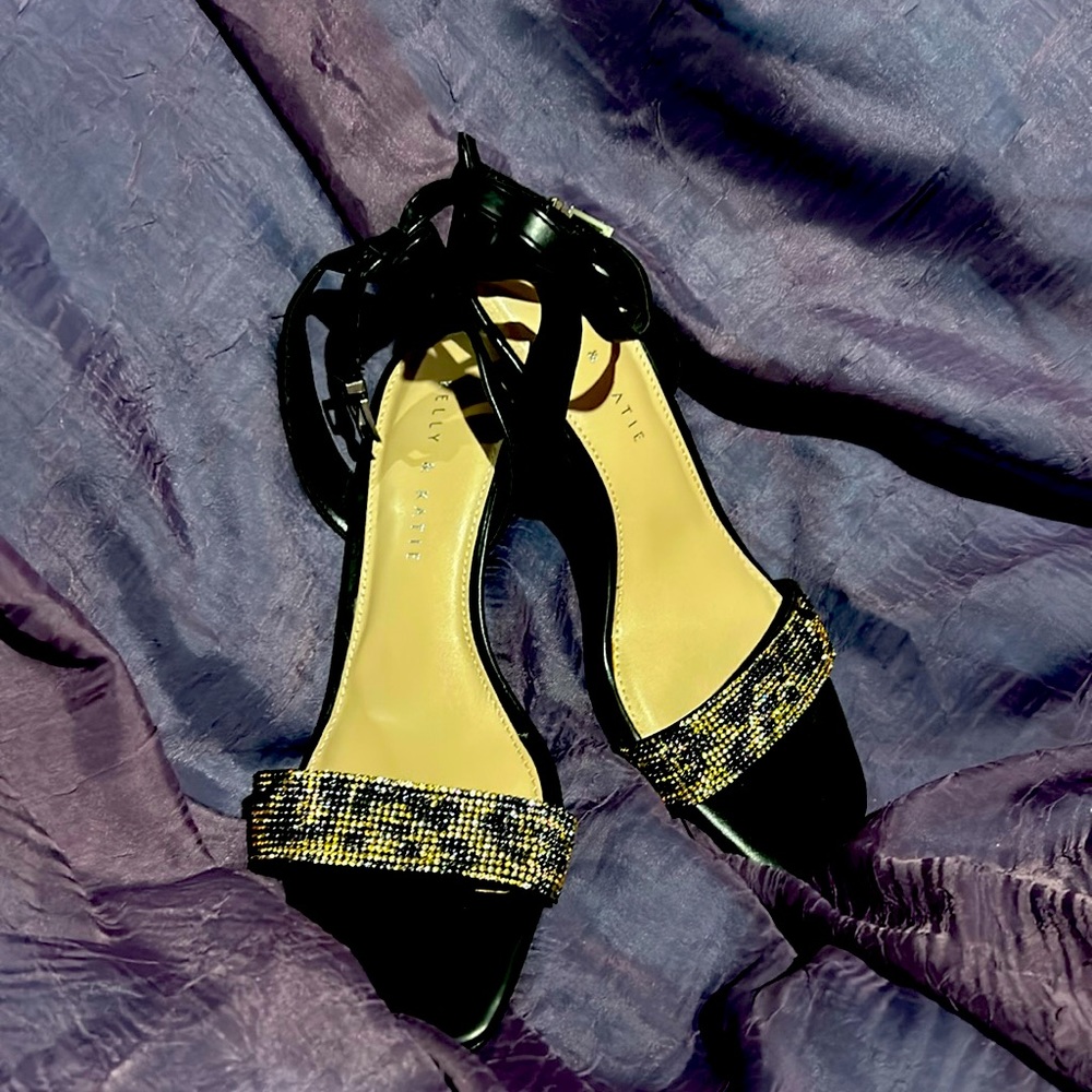 Leopard bling kitten heeled open toe shoes